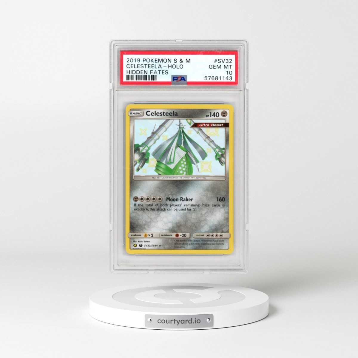 2019 Pokémon Sun & Moon Hidden Fates #SV32 Celesteela - Holo (PSA 10 GEM MINT)
