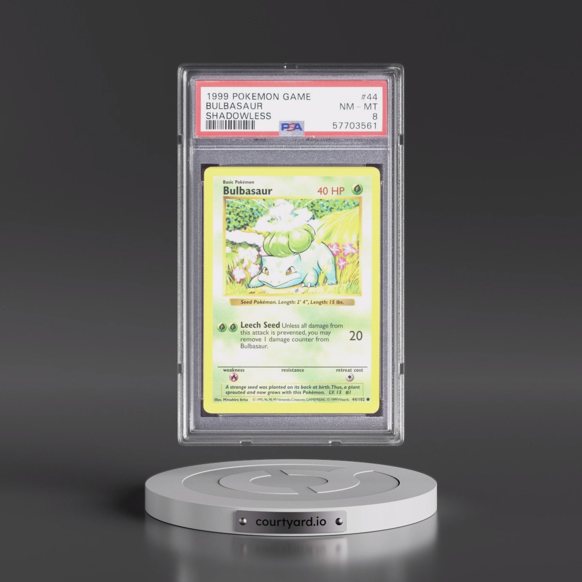 1999 Pokémon Game #44 Bulbasaur - Shadowless (PSA 8 NM-MT)