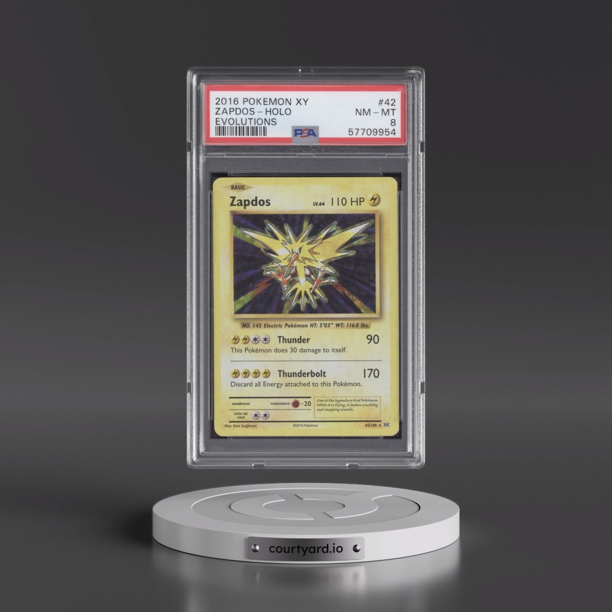 2016 Pokémon XY Evolutions #42 Zapdos - Holo (PSA 8 NM-MT)