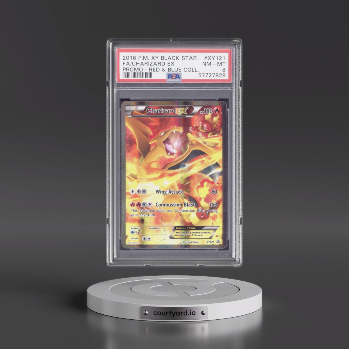 2016 Pokémon XY Black Star Promo #XY121 Charizard EX - Holo Full Art Red & Blue Collection (PSA 8 NM-MT)