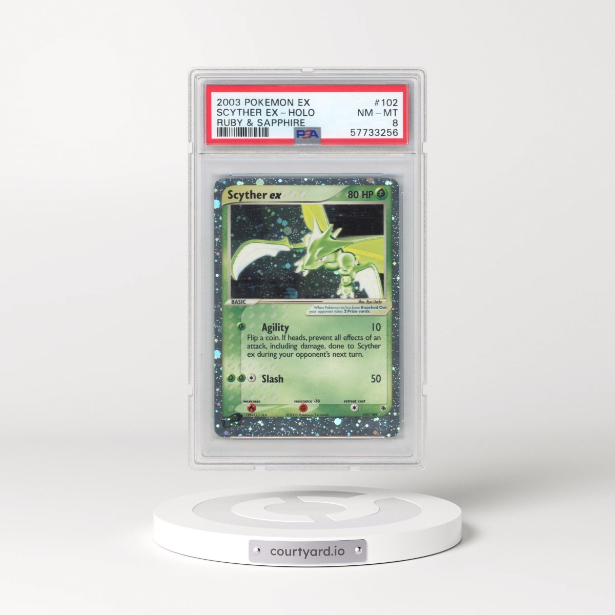 2003 Pokémon EX Ruby & Sapphire #102 Scyther EX - Holo Holo (PSA 8 NM-MT)