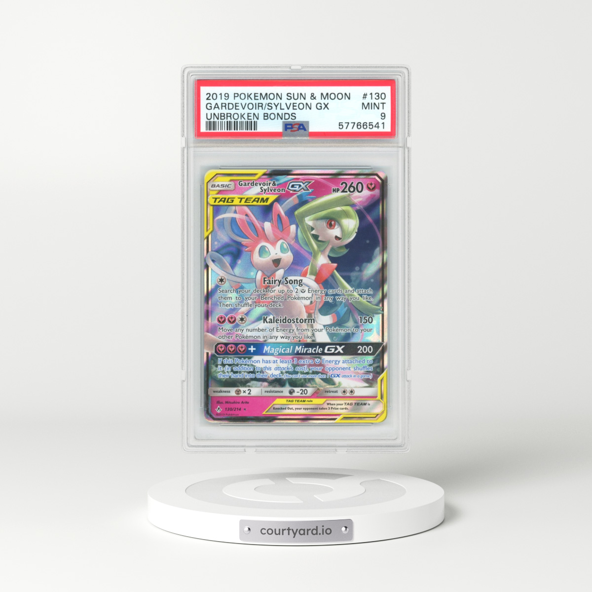 2019 Unbroken Bonds #130 Gardevoir & Sylveon GX - Holo (PSA 9 MINT)