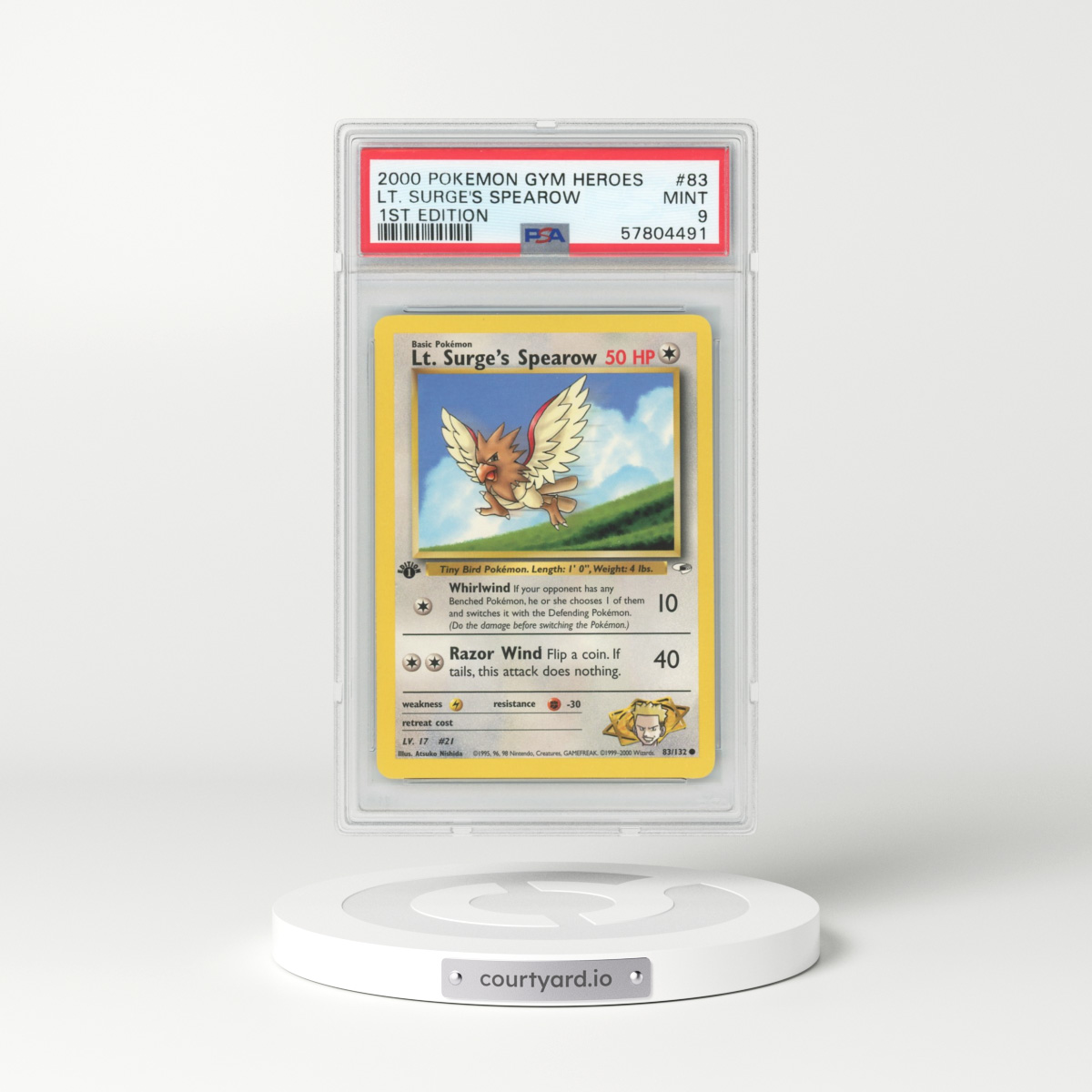 2000 Gym Heroes #83 Lt. Surge's Spearow - 1st Edition (PSA 9 MINT)