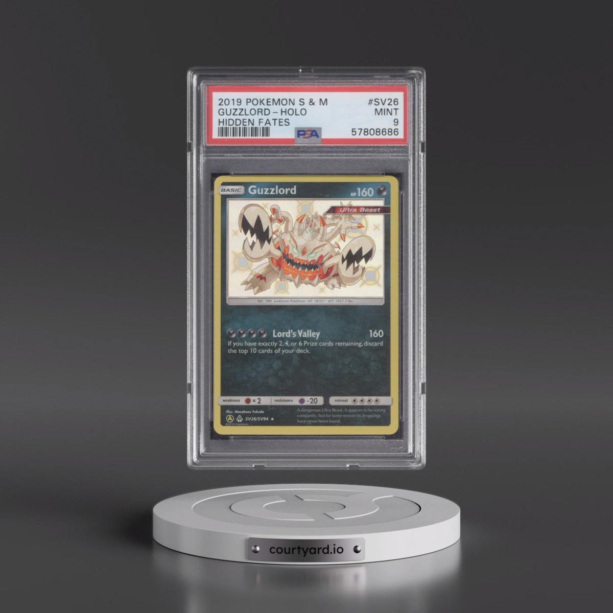2019 Pokémon Sun & Moon Hidden Fates #SV26 Guzzlord - Holo (PSA 9 MINT)