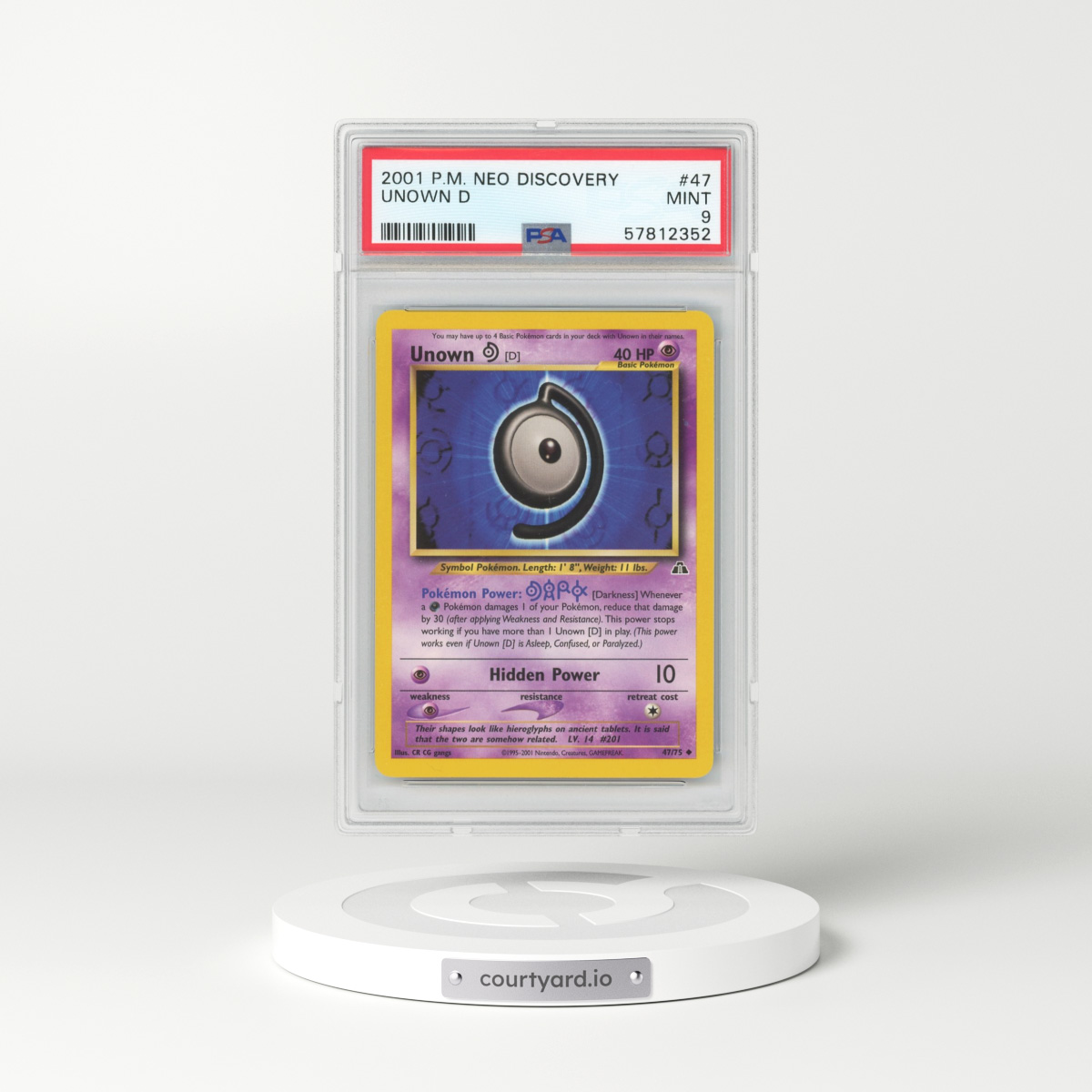 2001 Neo Discovery #47 Unown D (PSA 9 MINT)