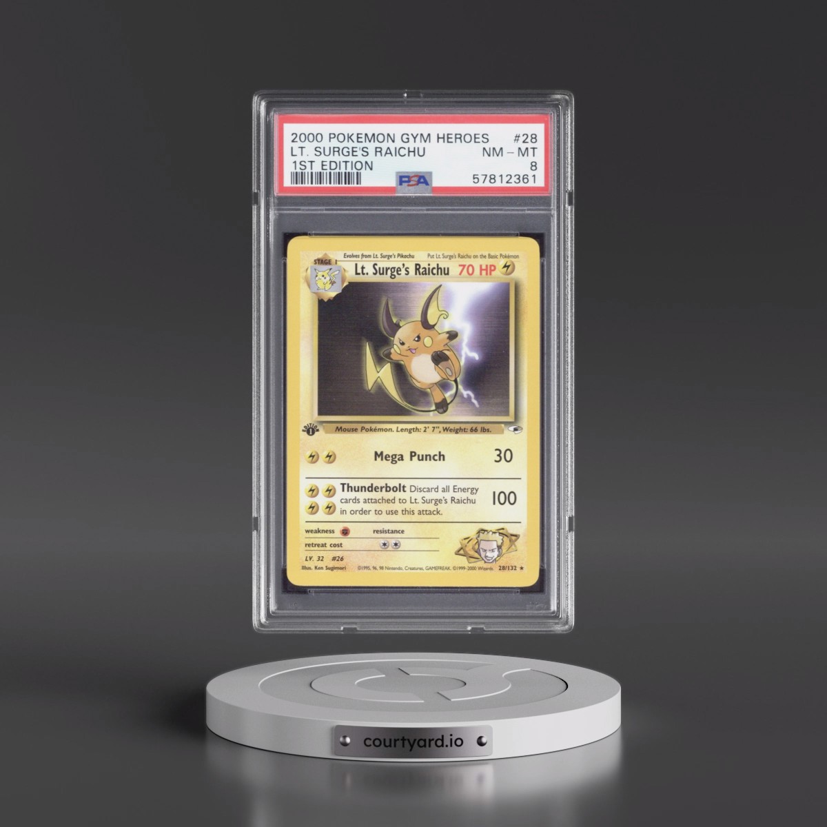 2000 Pokémon Gym Heroes #28 LT. Surge's Raichu - 1st Edition (PSA 8 NM-MT)