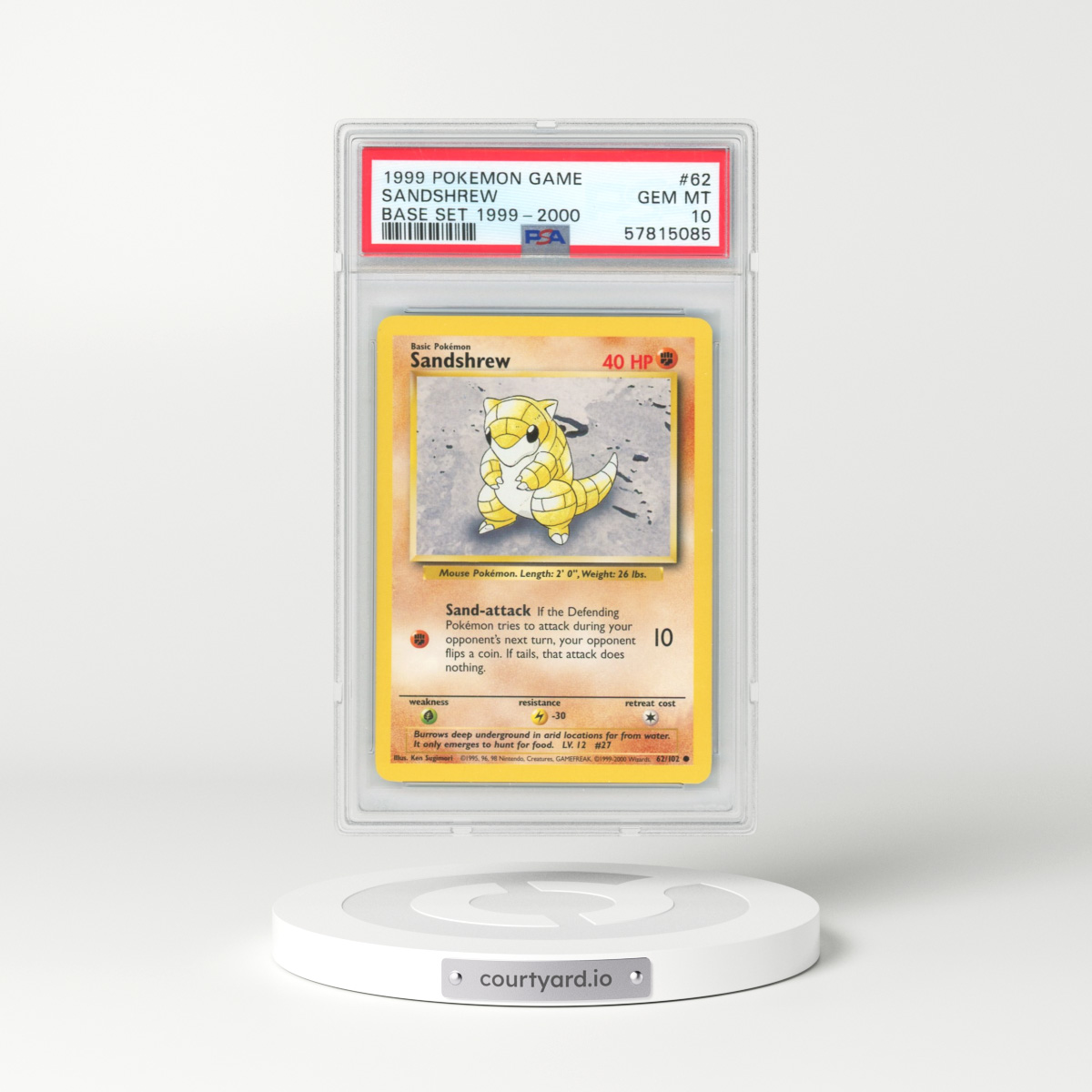 1999 Pokémon Game #62 Sandshrew - Base Set 1999-2000 (PSA 10 GEM MINT)