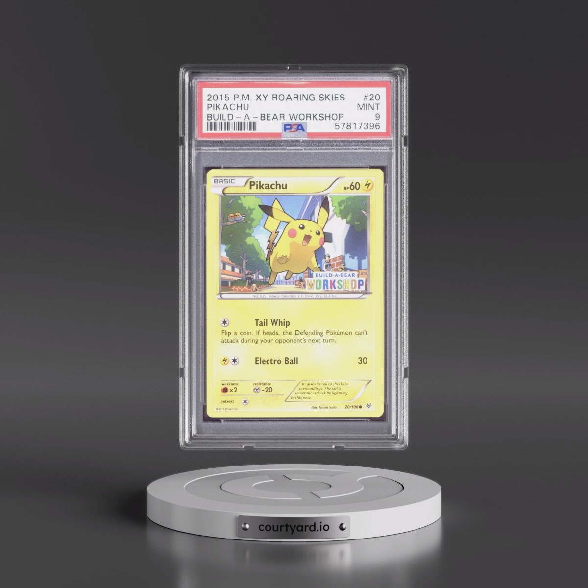 2015 Pokémon XY Roaring Skies #20 Pikachu - Build-A-Bear Workshop (PSA 9 MINT)