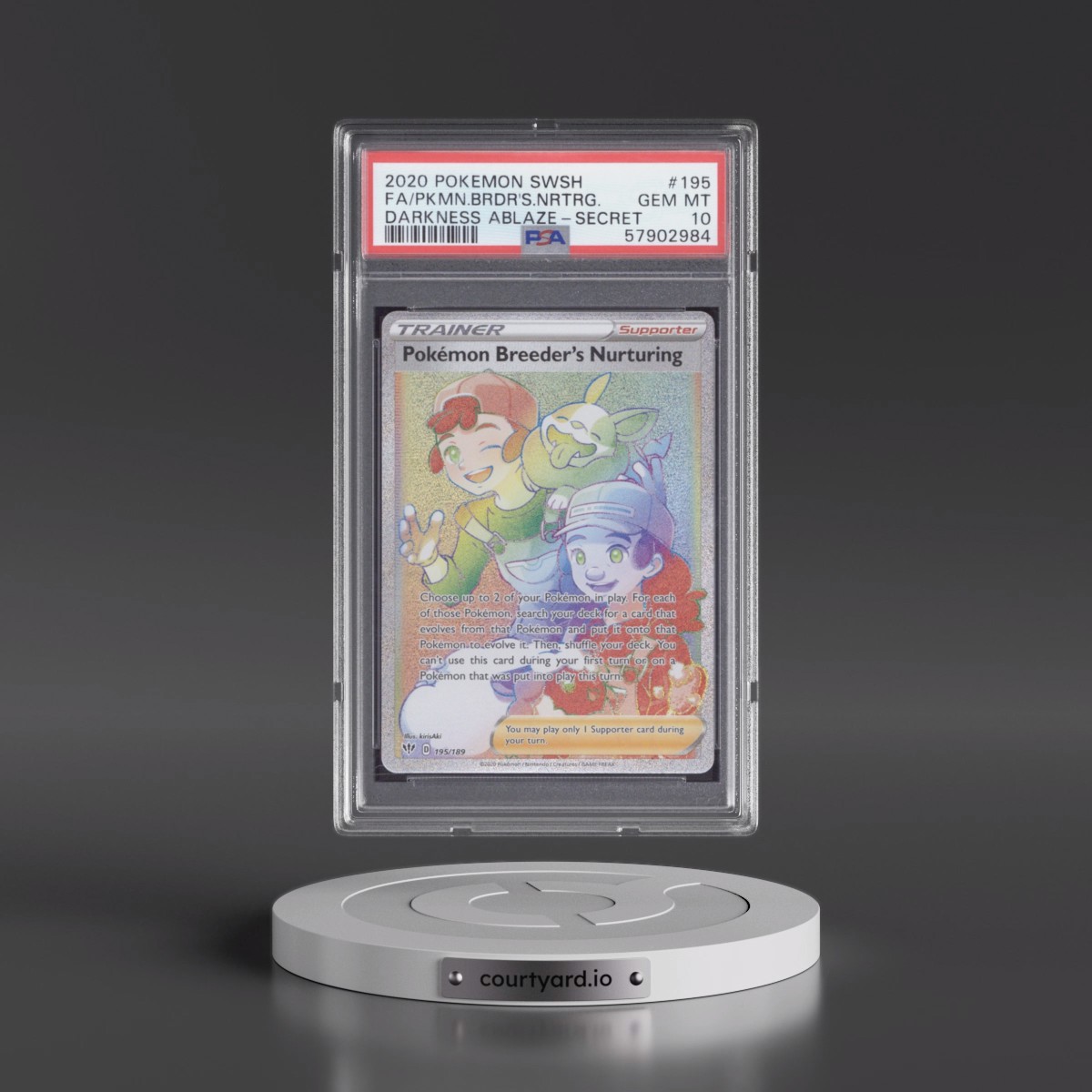2020 Pokémon Sword & Shield Darkness Ablaze #195 Pokemon Breeder's Nurturing - Full Art Secret (PSA 10 GEM MINT)
