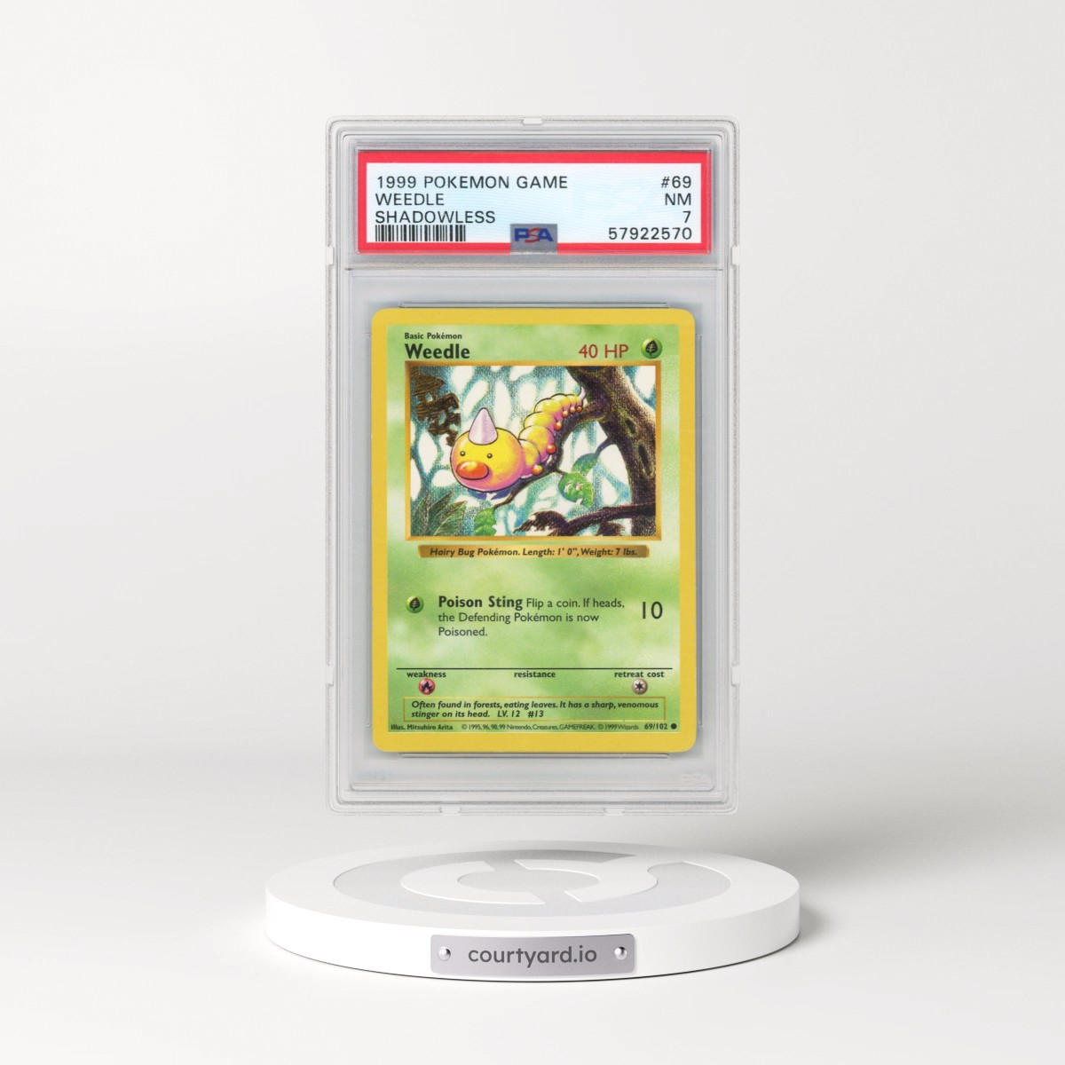 1999 Pokémon Game #69 Weedle - Shadowless (PSA 7 NM)