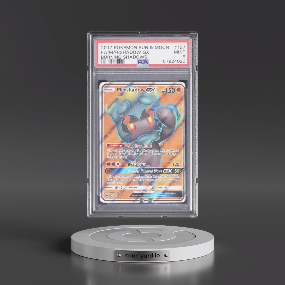 2017 Pokémon Sun & Moon Burning Shadows #137 Marshadow GX - Holo Full Art (PSA 9 MINT)