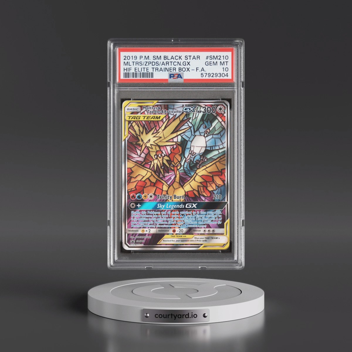 2019 Pokémon SM Black Star Promo #SM210 Moltres & Zapdos & Articuno GX - Holo Full Art Hidden Fates Elite Trainer Box (PSA 10 GEM MINT)