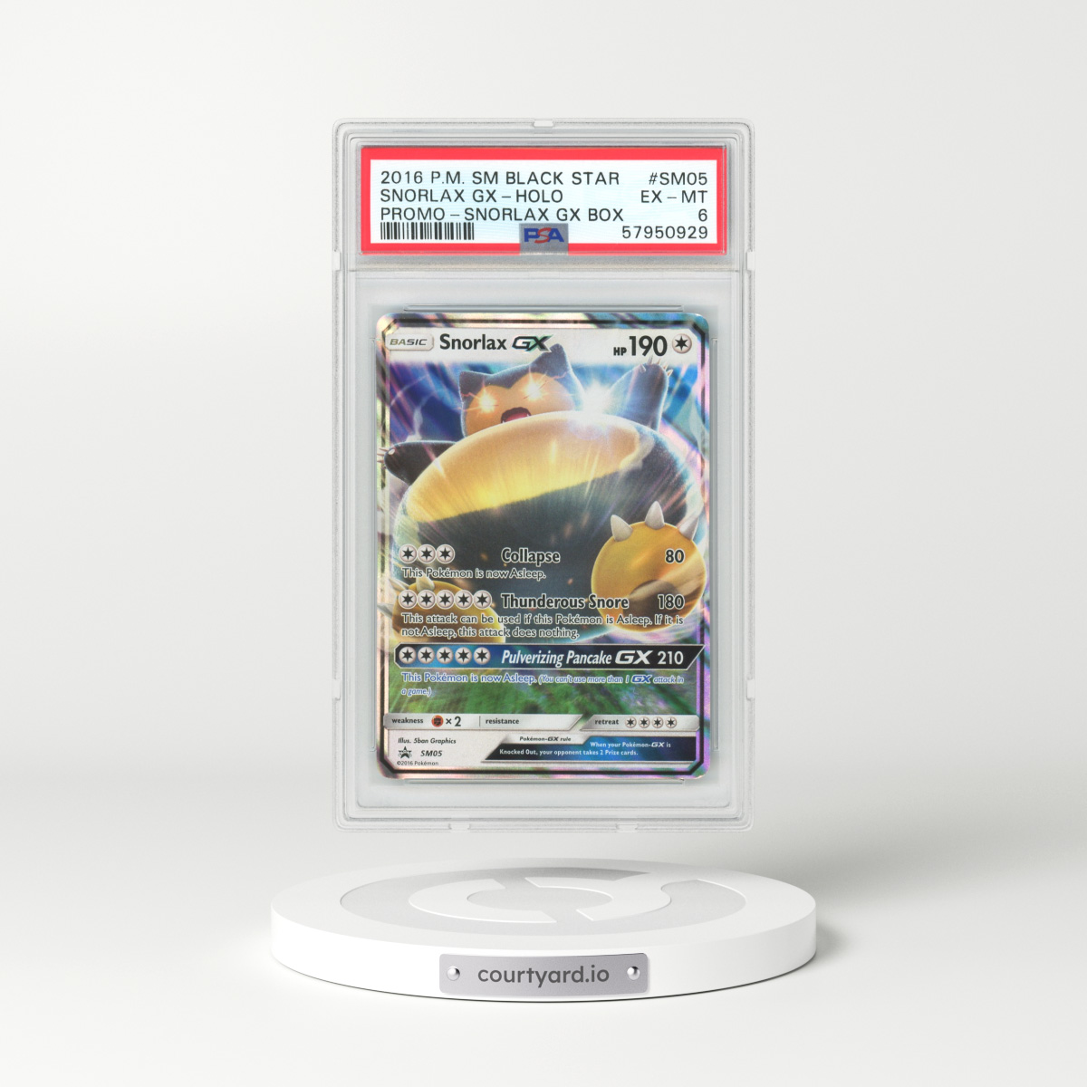 2016 Sun & Moon Promos #SM5 Snorlax GX - Full Art Holo (PSA 6 EX-MT)