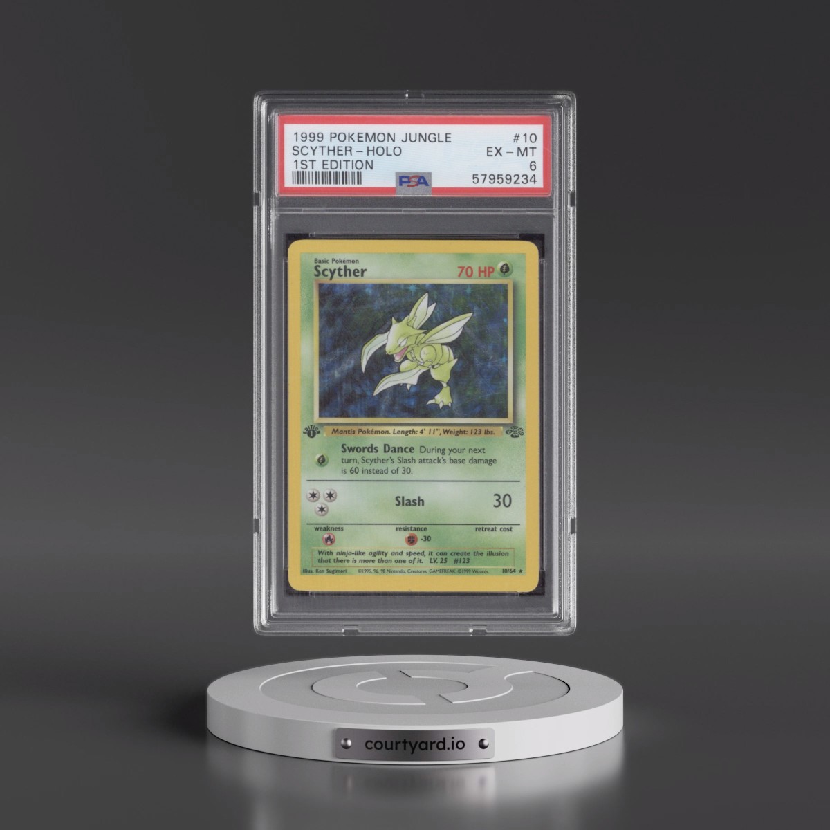 1999 Pokémon Jungle Scyther - 1st Edition Holo #10 PSA 6