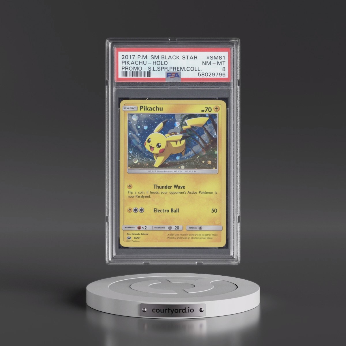 2017 Pokémon SM Black Star Promo Pikachu - Holo Shining Legends Super Premium Collection #SM81 PSA 8