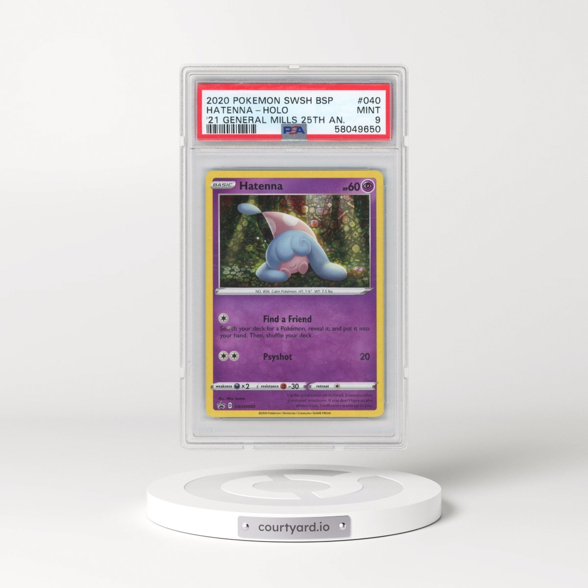 2020 Pokémon Swsh Black Star Promo #040 Hatenna - Holo 2021 General Mills 25th Anniversary (PSA 9 MINT)
