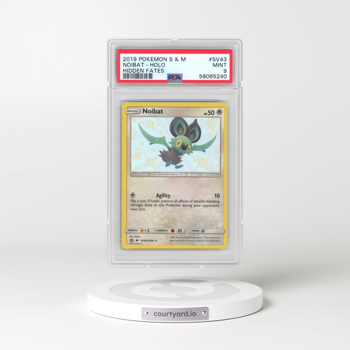 2019 Pokémon Sun & Moon Hidden Fates #SV43 Noibat - Holo (PSA 9 MINT)