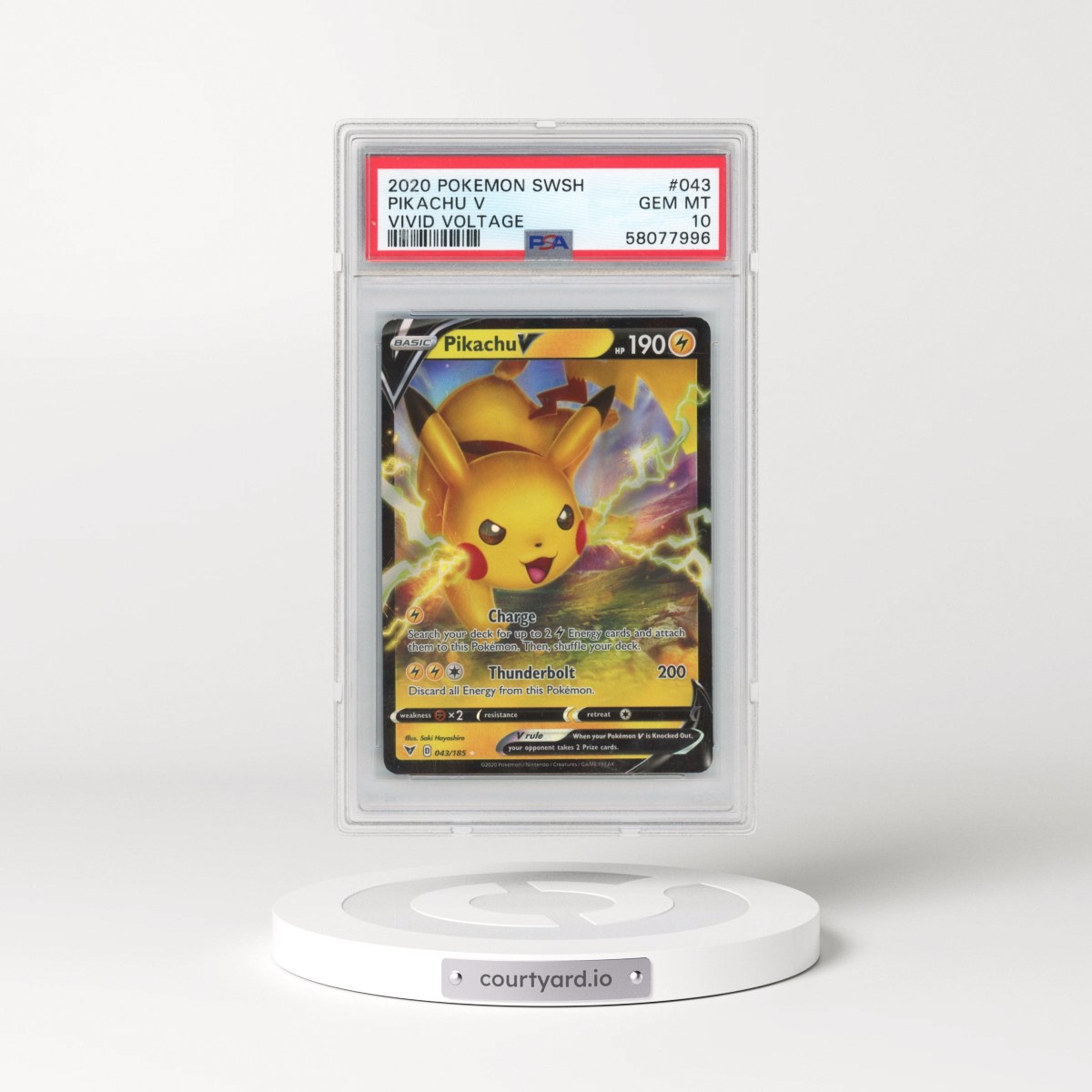 2020 Pokémon Sword & Shield Vivid Voltage #043 Pikachu V - Holo (PSA 10 GEM MINT)