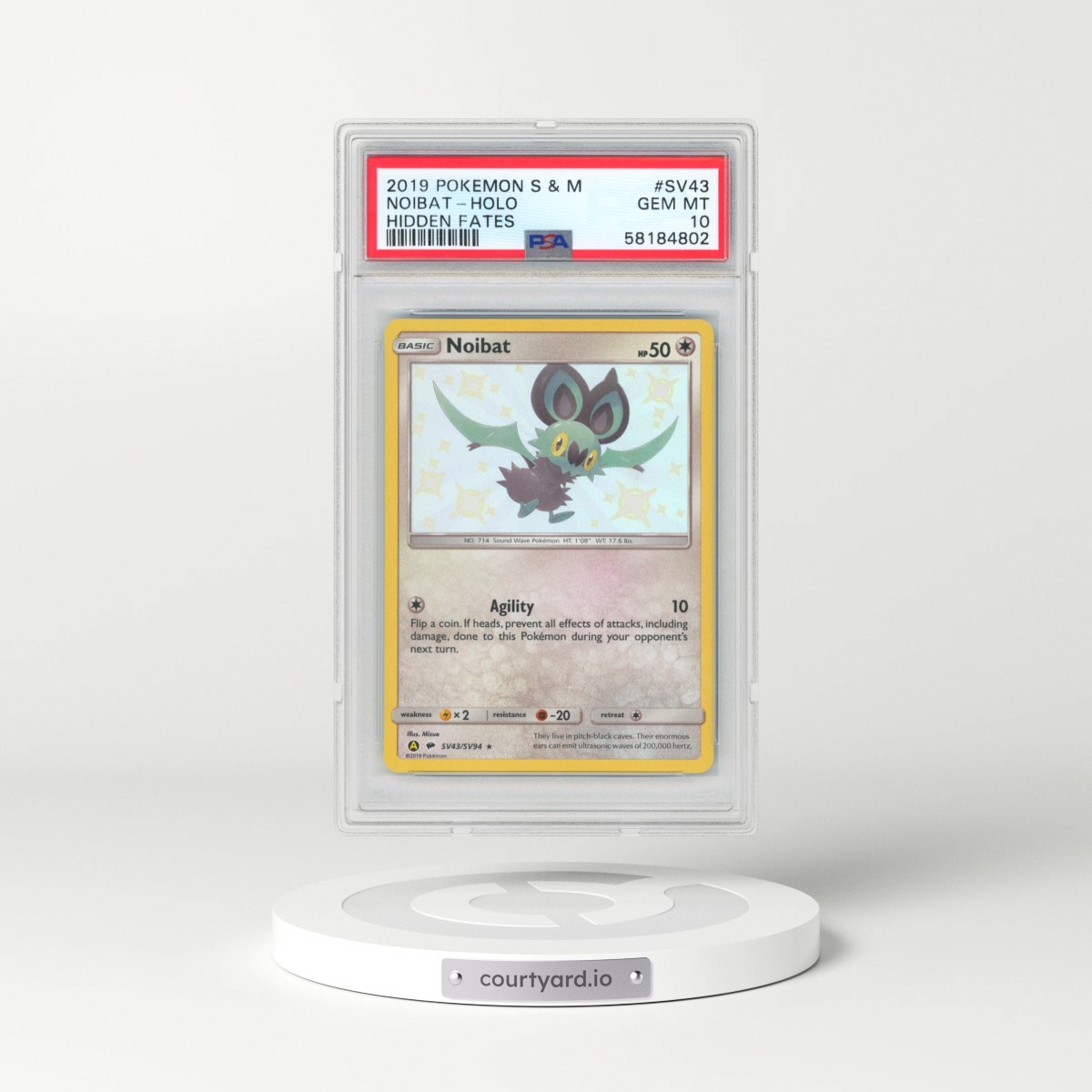 2019 Pokémon Sun & Moon Hidden Fates #SV43 Noibat - Holo (PSA 10 GEM MINT)