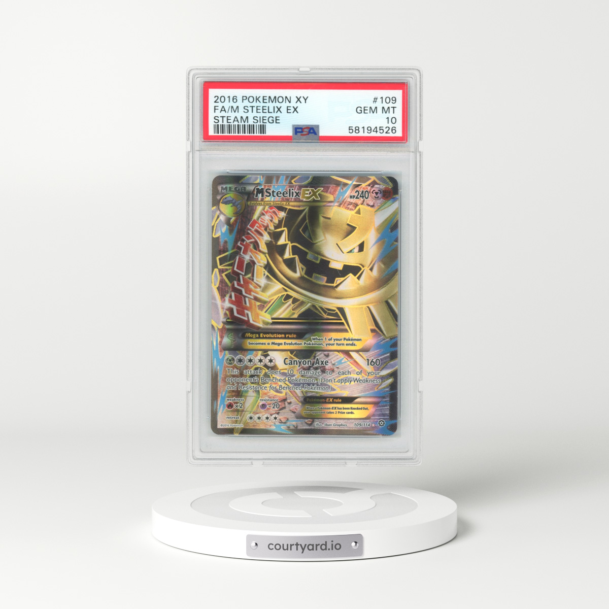 2016 Pokémon XY Steam Siege #109 M Steelix EX - Holo Full Art (PSA 10 GEM MINT)