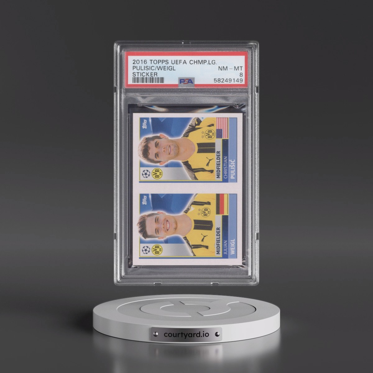 2016 Topps UEFA Champions League Sticker #DOR12 Christian Pulisic/Julian Weigl (PSA 8 NM-MT)