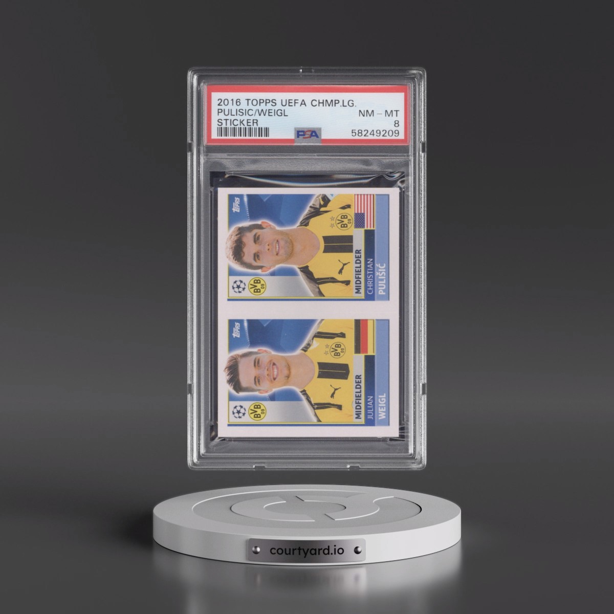 2016 Topps UEFA Champions League Sticker #DOR12 Christian Pulisic/Julian Weigl (PSA 8 NM-MT)