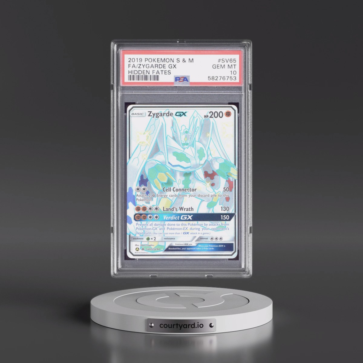 2019 Pokémon Sun & Moon Hidden Fates #SV65 Zygarde GX - Holo Full Art (PSA 10 GEM MINT)