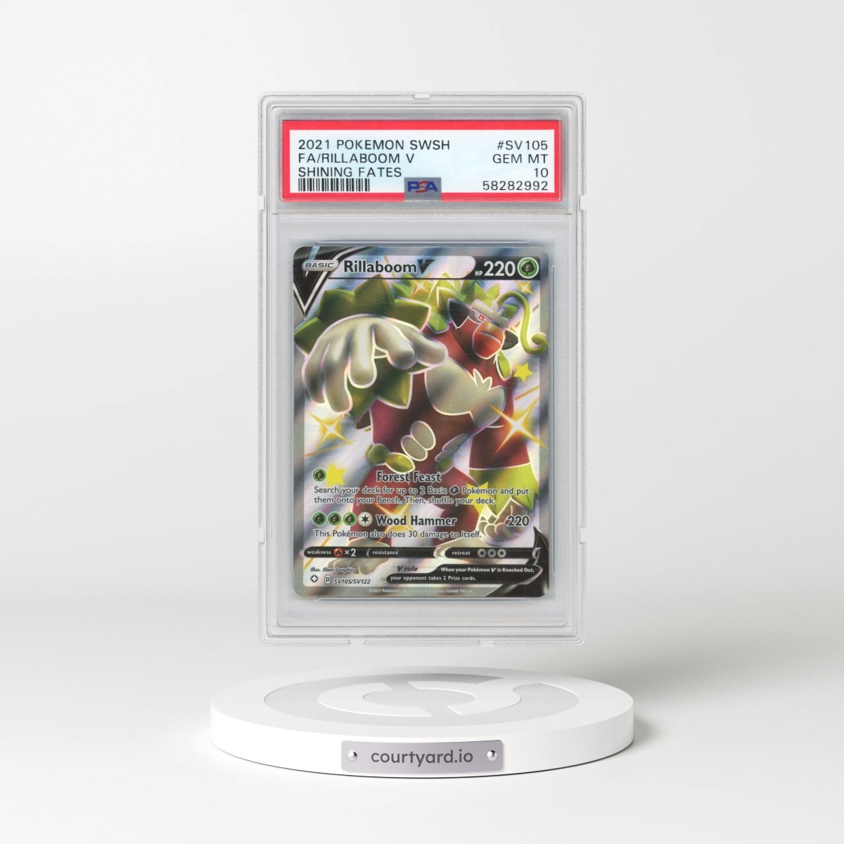 2021 Pokémon Sword & Shield Shining Fates #SV105 Rillaboom V - Holo Full Art (PSA 10 GEM MINT)