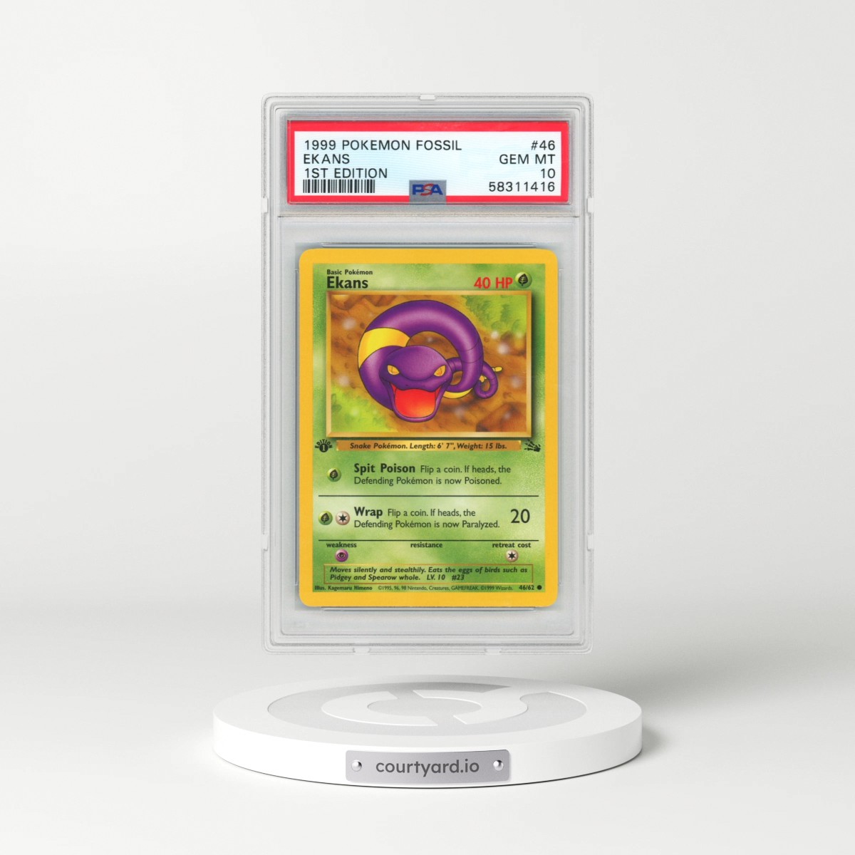 1999 Pokémon Fossil #46 Ekans - 1st Edition (PSA 10 GEM MINT)