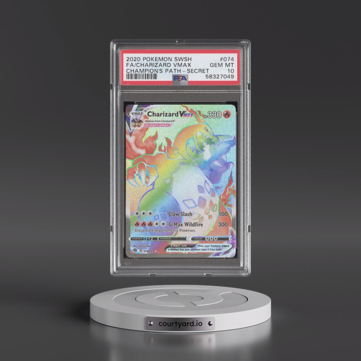 2020 Pokémon Sword & Shield Champion's Path #074 Charizard Vmax - Full Art Secret (PSA 10 GEM MINT)