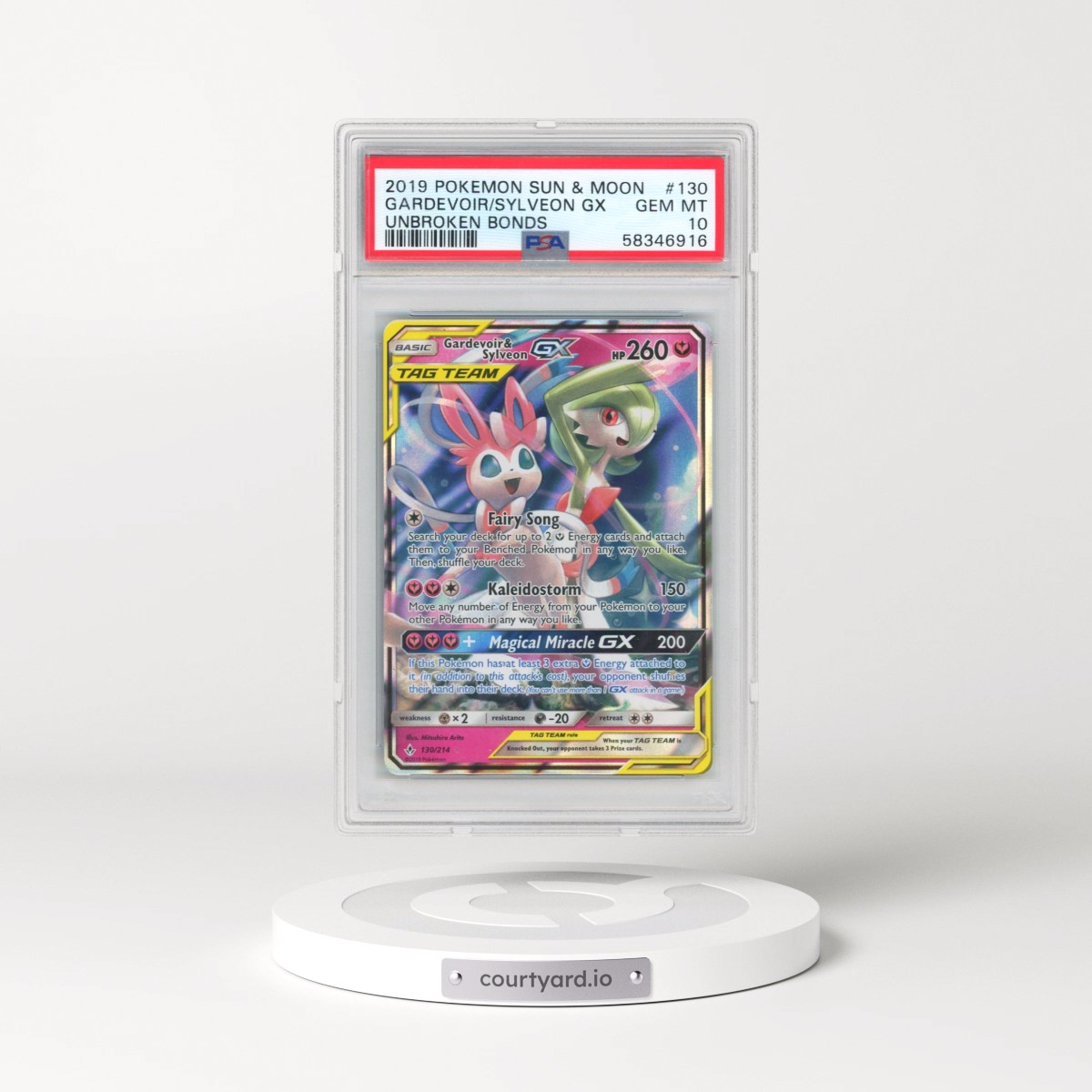 2019 Pokémon Sun & Moon Unbroken Bonds #130 Gardevoir & Sylveon GX - Holo (PSA 10 GEM MINT)
