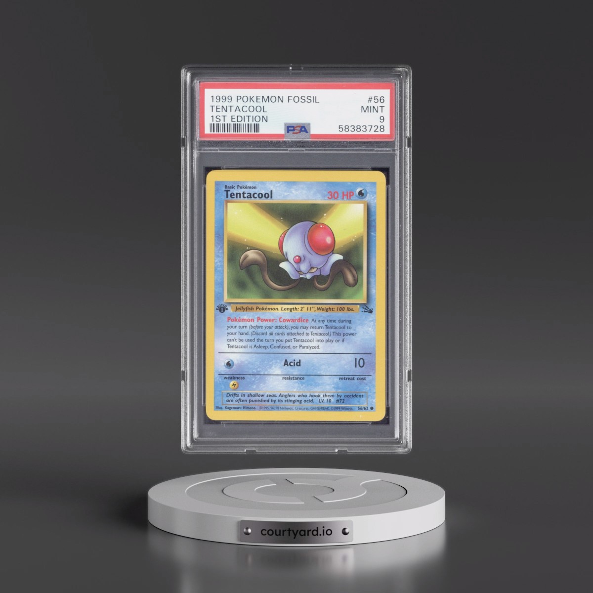 1999 Pokémon Fossil #56 Tentacool - 1st Edition (PSA 9 MINT)