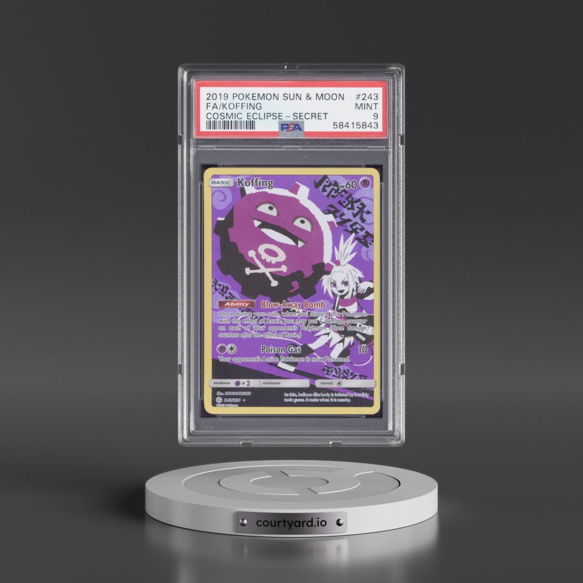 2019 Pokémon Sun & Moon Cosmic Eclipse #243 Koffing - Full Art Secret (PSA 9 MINT)