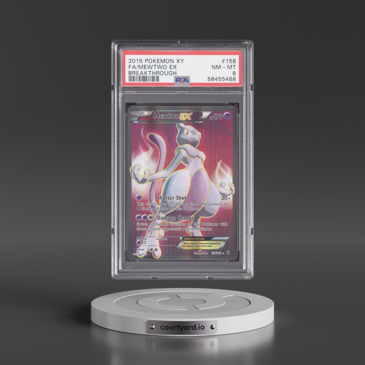 2015 Pokémon XY Breakthrough #158 Mewtwo EX - Holo Full Art (PSA 8 NM-MT)