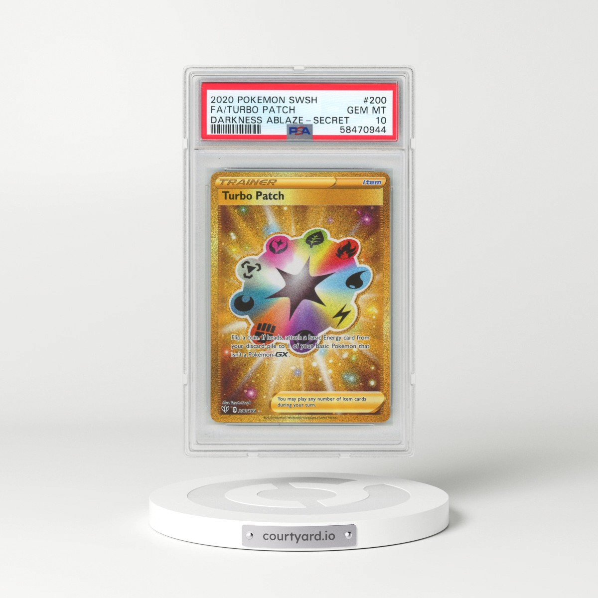 2020 Pokémon Sword & Shield Darkness Ablaze #200 Turbo Patch - Full Art Secret (PSA 10 GEM MINT)