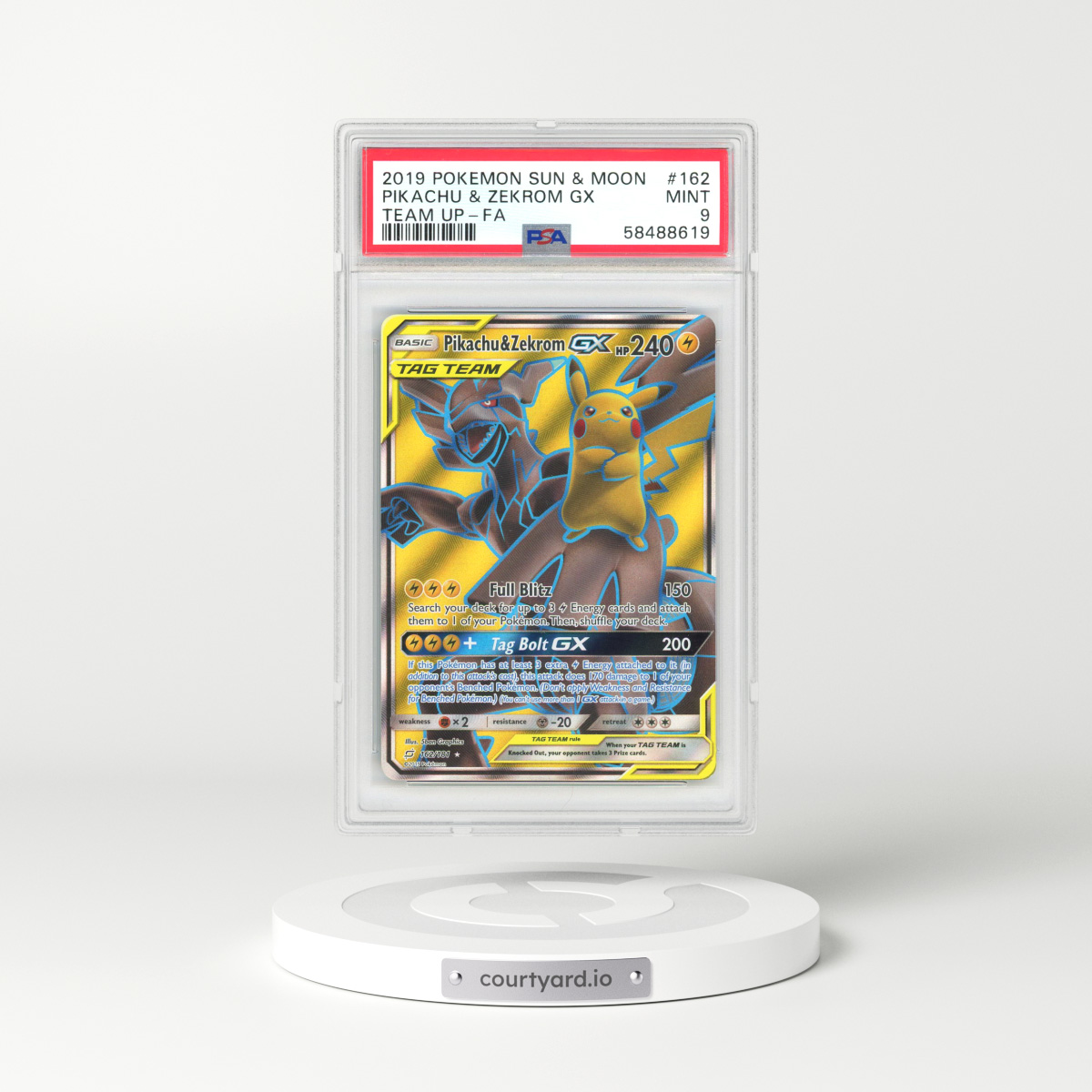 2019 Sun & Moon #162 Pikachu & Zekrom GX (PSA 9 MINT)