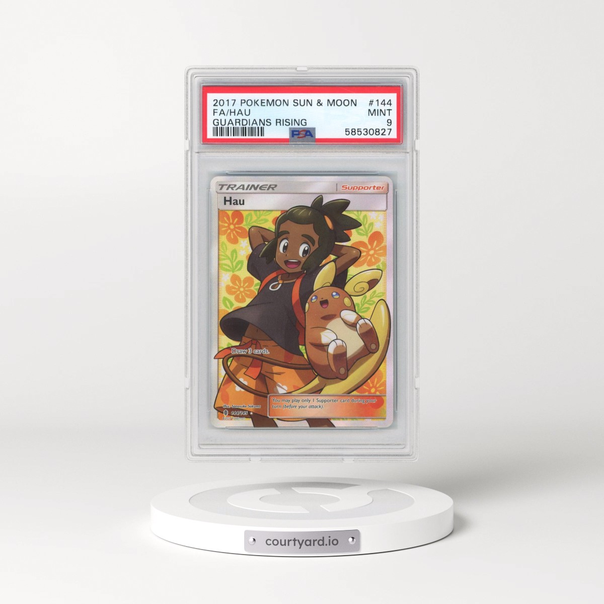 2017 Pokémon Sun & Moon Guardians Rising #144 Hau - Full Art (PSA 9 MINT)