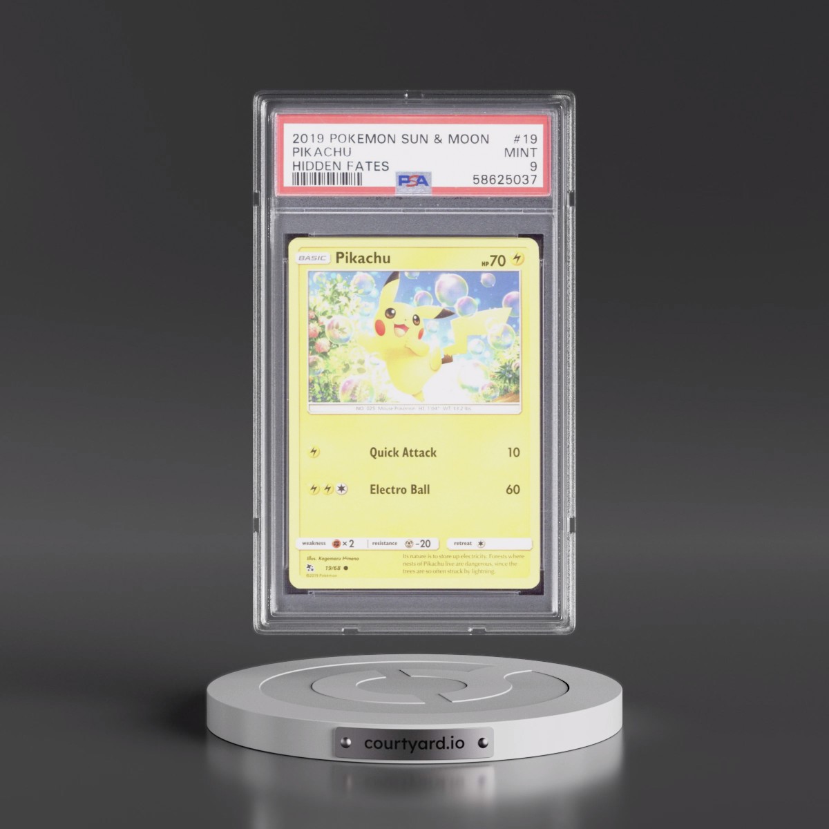 2019 Pokémon Sun & Moon Hidden Fates #19 Pikachu (PSA 9 MINT)