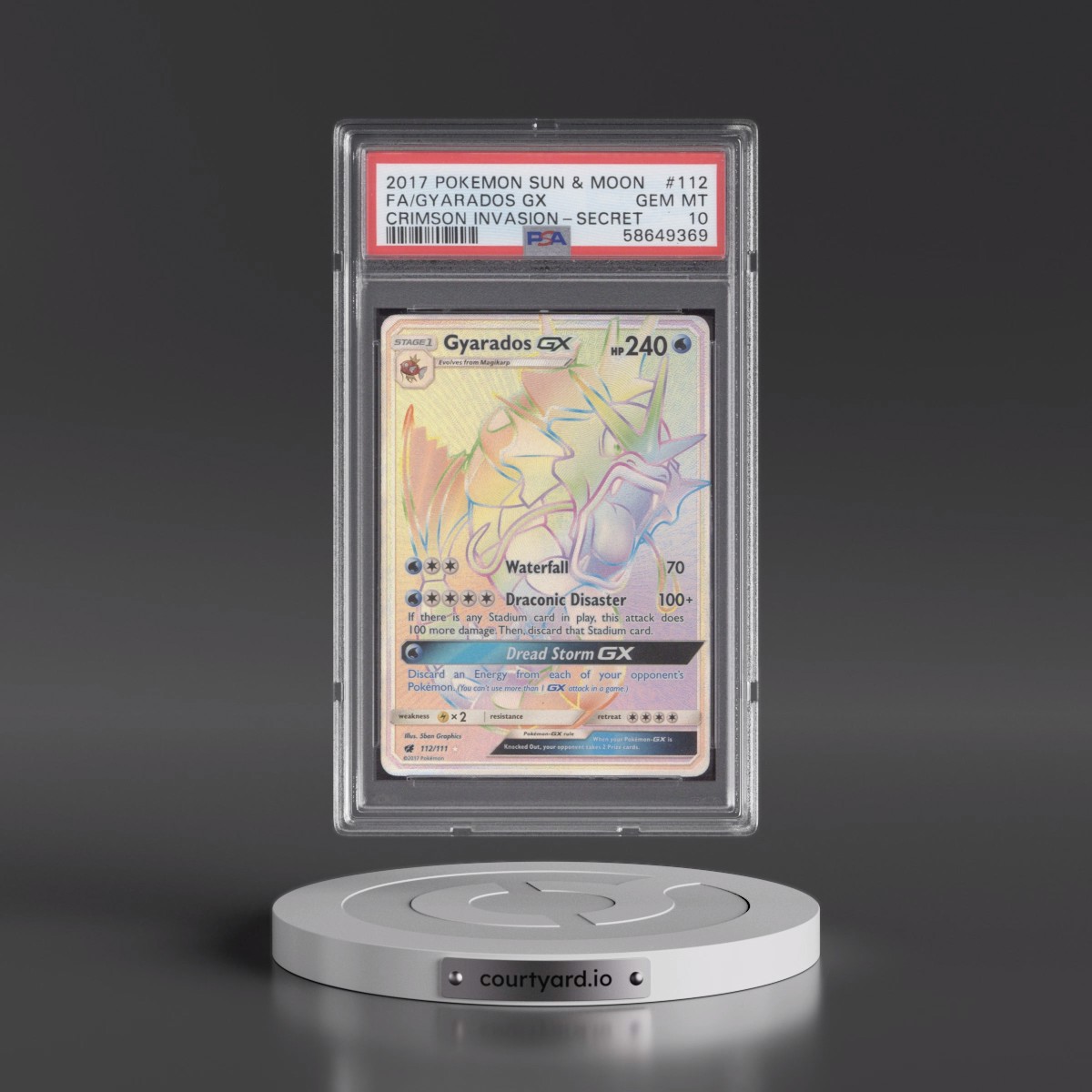 2017 Pokémon Sun & Moon Crimson Invasion #112 Gyarados GX - Holo Full Art Secret (PSA 10 GEM MINT)
