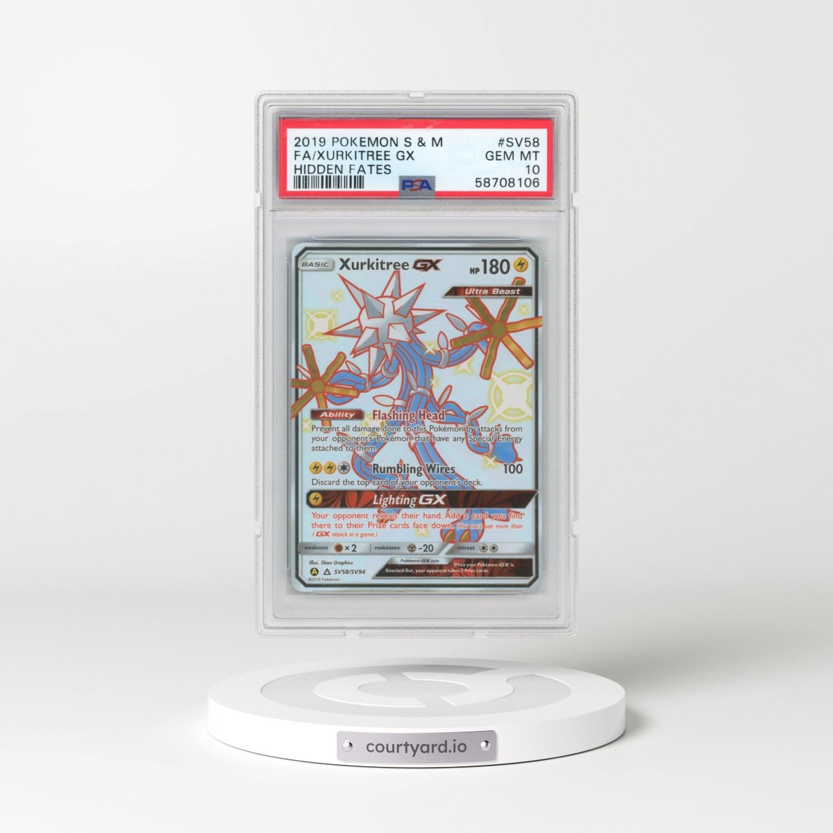 2019 Pokémon Sun & Moon Hidden Fates #SV58 Xurkitree GX - Holo Full Art (PSA 10 GEM MINT)