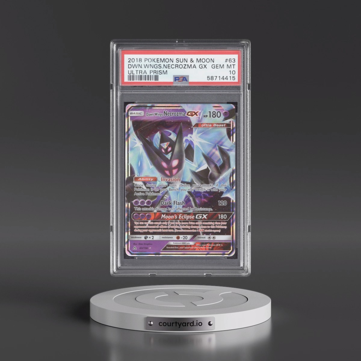 2018 Pokémon Sun & Moon Ultra Prism #63 Dawn Wings Necrozma GX - Holo (PSA 10 GEM MINT)