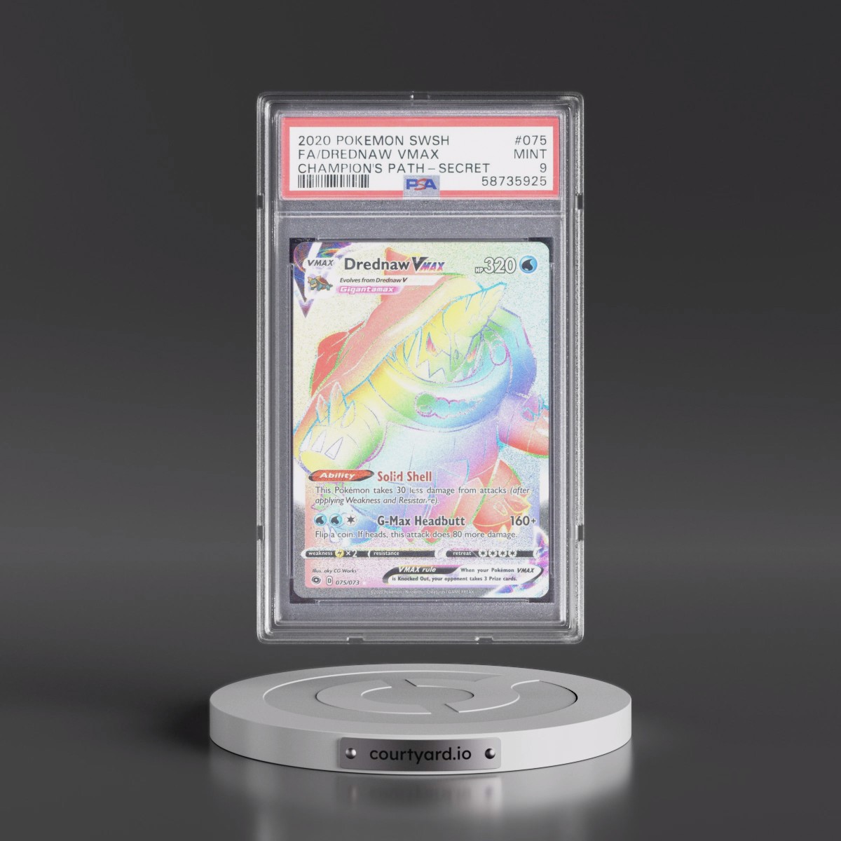 2020 Pokémon Sword & Shield Champion's Path #075 Drednaw Vmax - Full Art Secret (PSA 9 MINT)