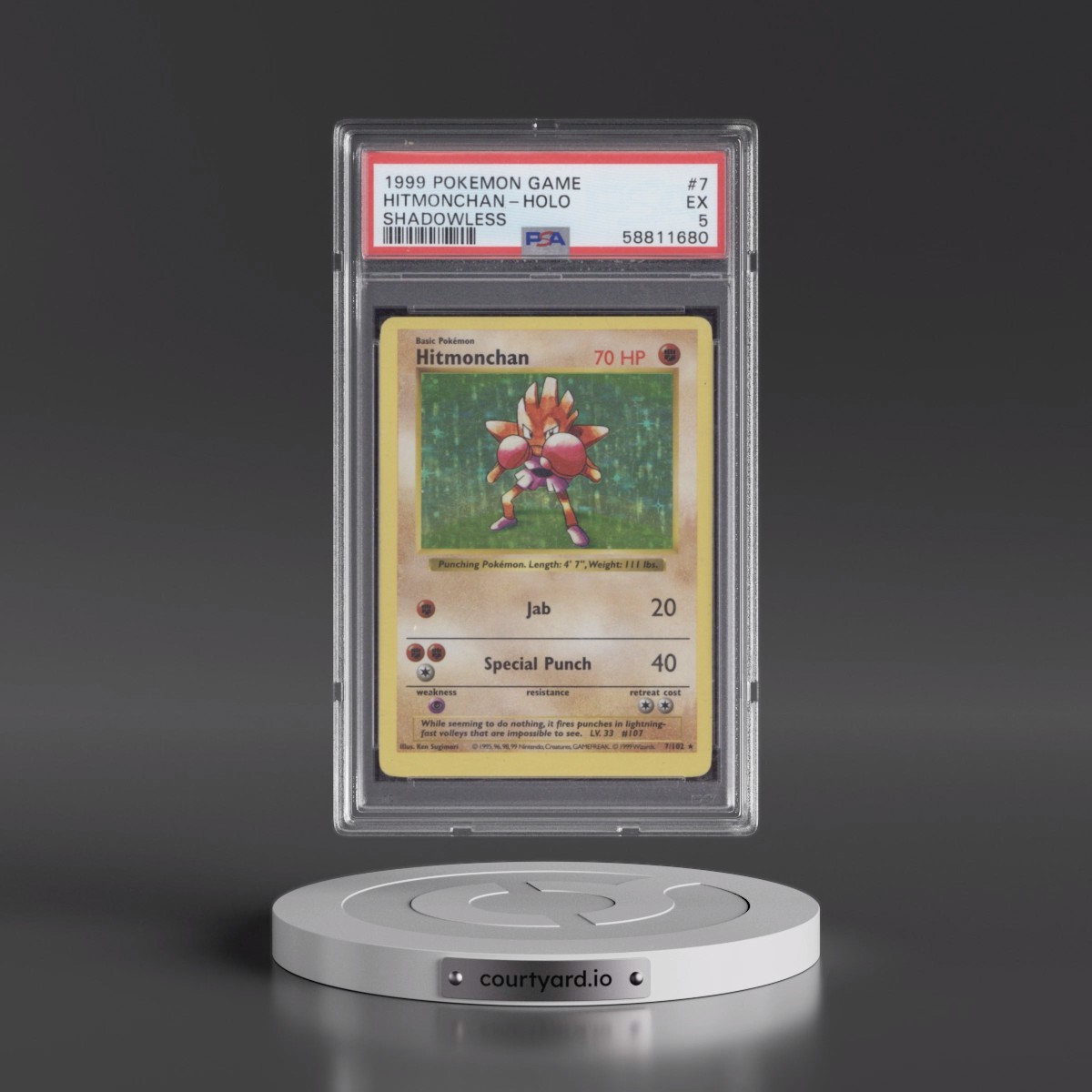 1999 Pokémon Game #7 Hitmonchan - Holo Shadowless (PSA 5 EX)