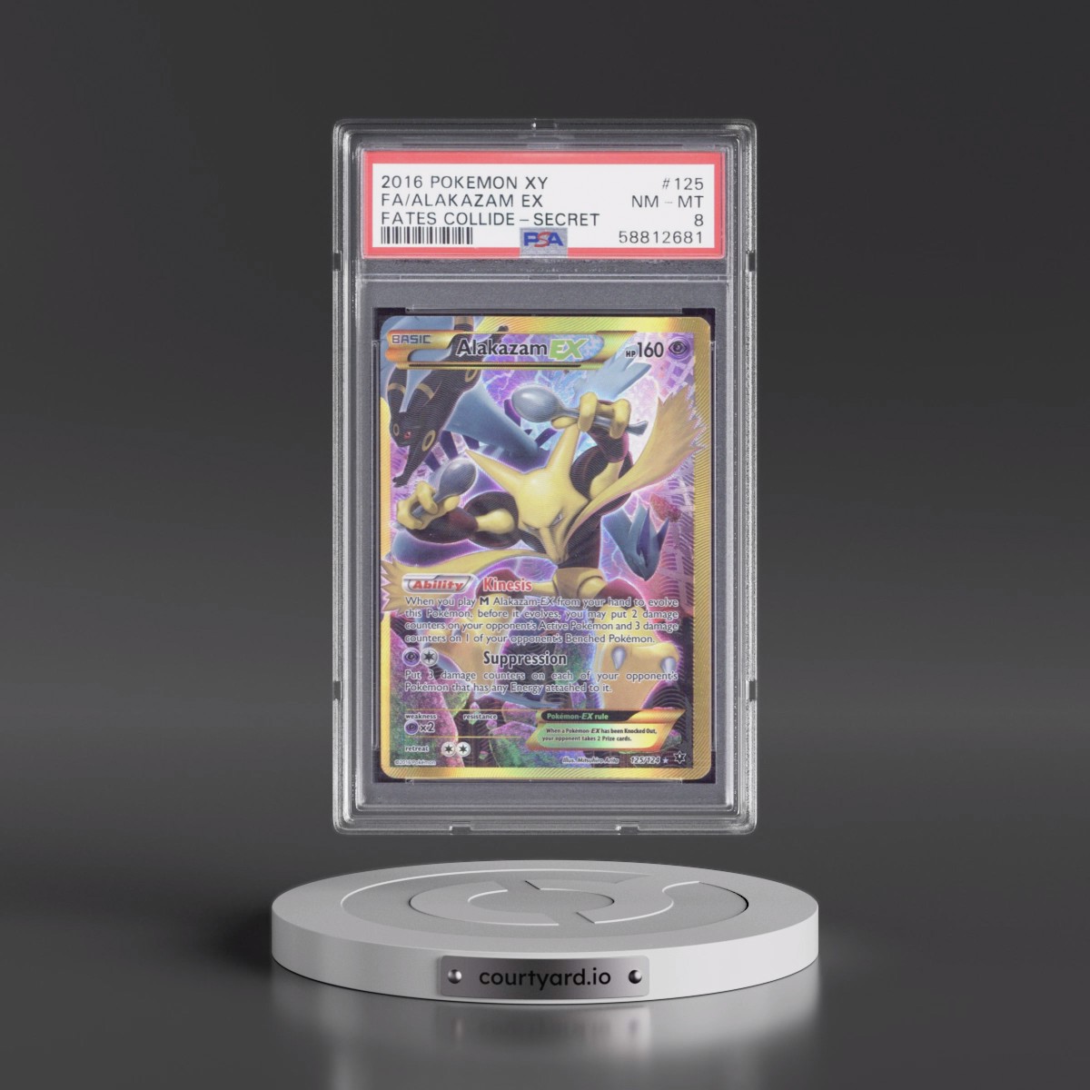 2016 Pokémon XY Fates Collide #125 Alakazam EX - Holo Full Art Secret (PSA 8 NM-MT)