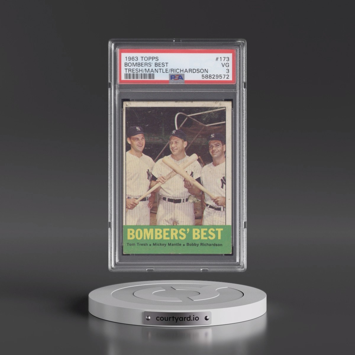 1963 Topps #173 Bombers' Best - Tresh/Mantle/Richardson (PSA 3 VG)