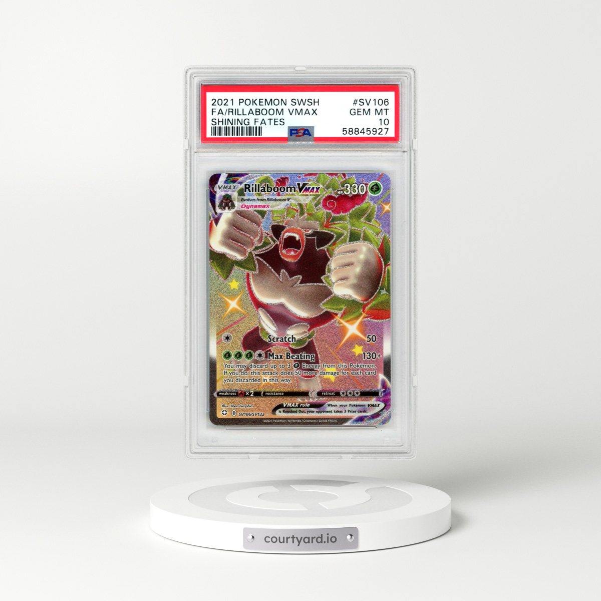 2021 Pokémon Sword & Shield Shining Fates #SV106 Rillaboom Vmax - Full Art (PSA 10 GEM MINT)