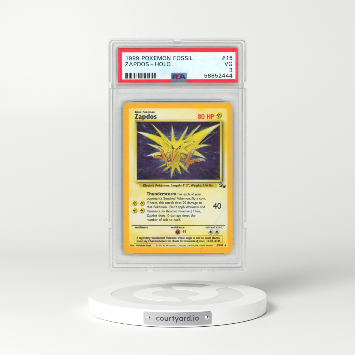 1999 Pokémon Fossil #15 Zapdos - Holo (PSA 3 VG)