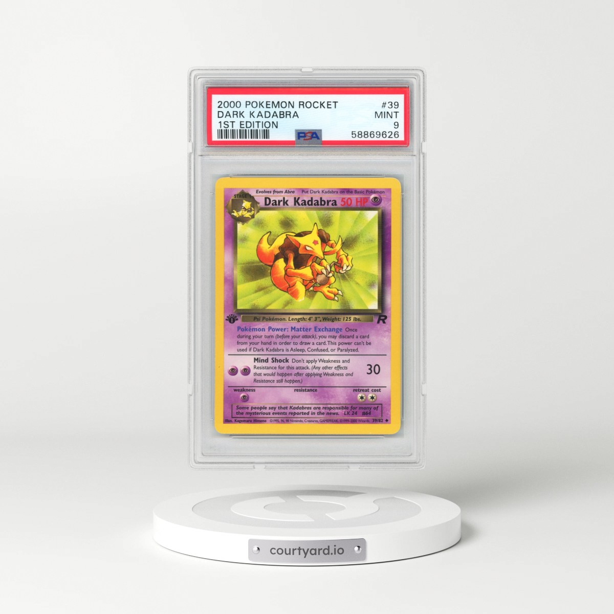 2000 Pokémon Rocket #39 Dark Kadabra - 1st Edition (PSA 9 MINT)