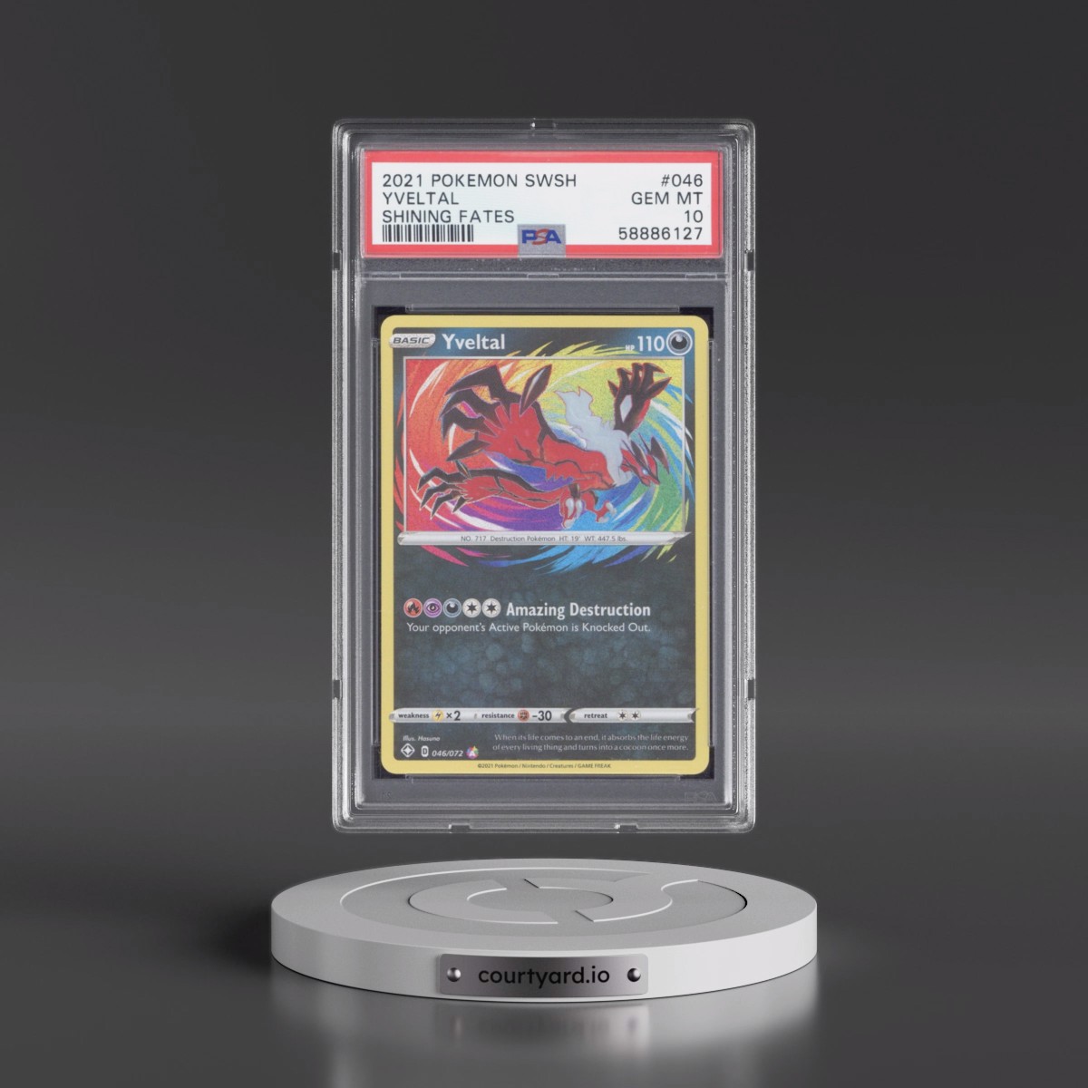 2021 Pokémon Sword & Shield Shining Fates #046 Yveltal (PSA 10 GEM MINT)