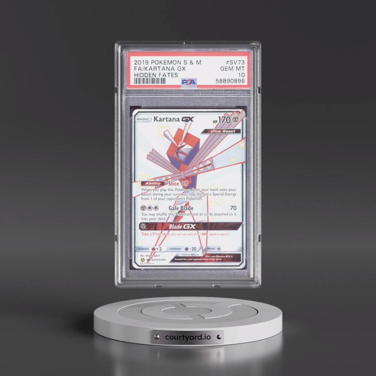 2019 Pokémon Sun & Moon Hidden Fates #SV73 Kartana GX - Holo Full Art (PSA 10 GEM MINT)